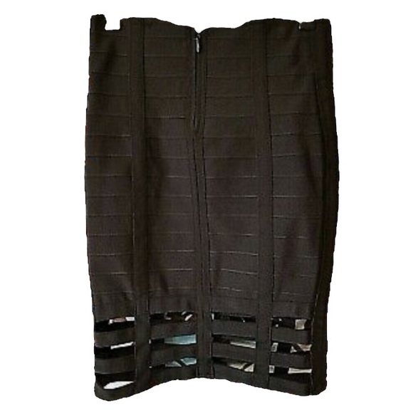 Forever 21 Black Open Mesh Stretch BodyCon Ribbed Skirt Zipper Size M - Picture 3 of 4